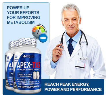 Power up your efforts for boosting your metabolism. medical professional with stethoscope and 2 bottles of Apex-Tx5